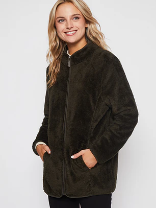 Polar Peludo Cierre Mujer Verde Familyshop