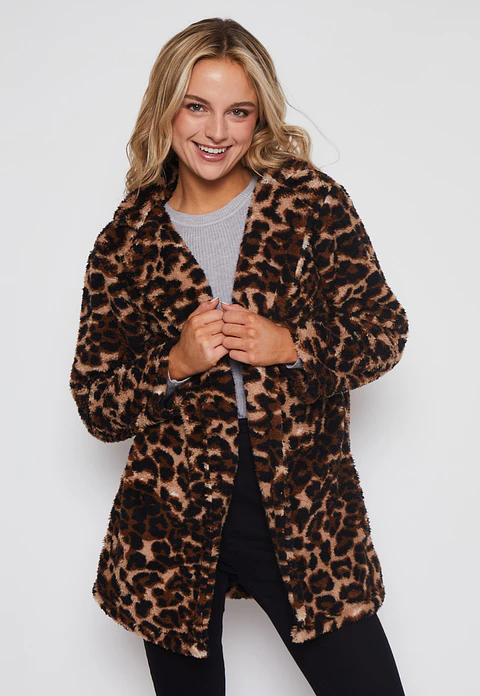 Chaqueta Peludo Mujer Café Familyshop