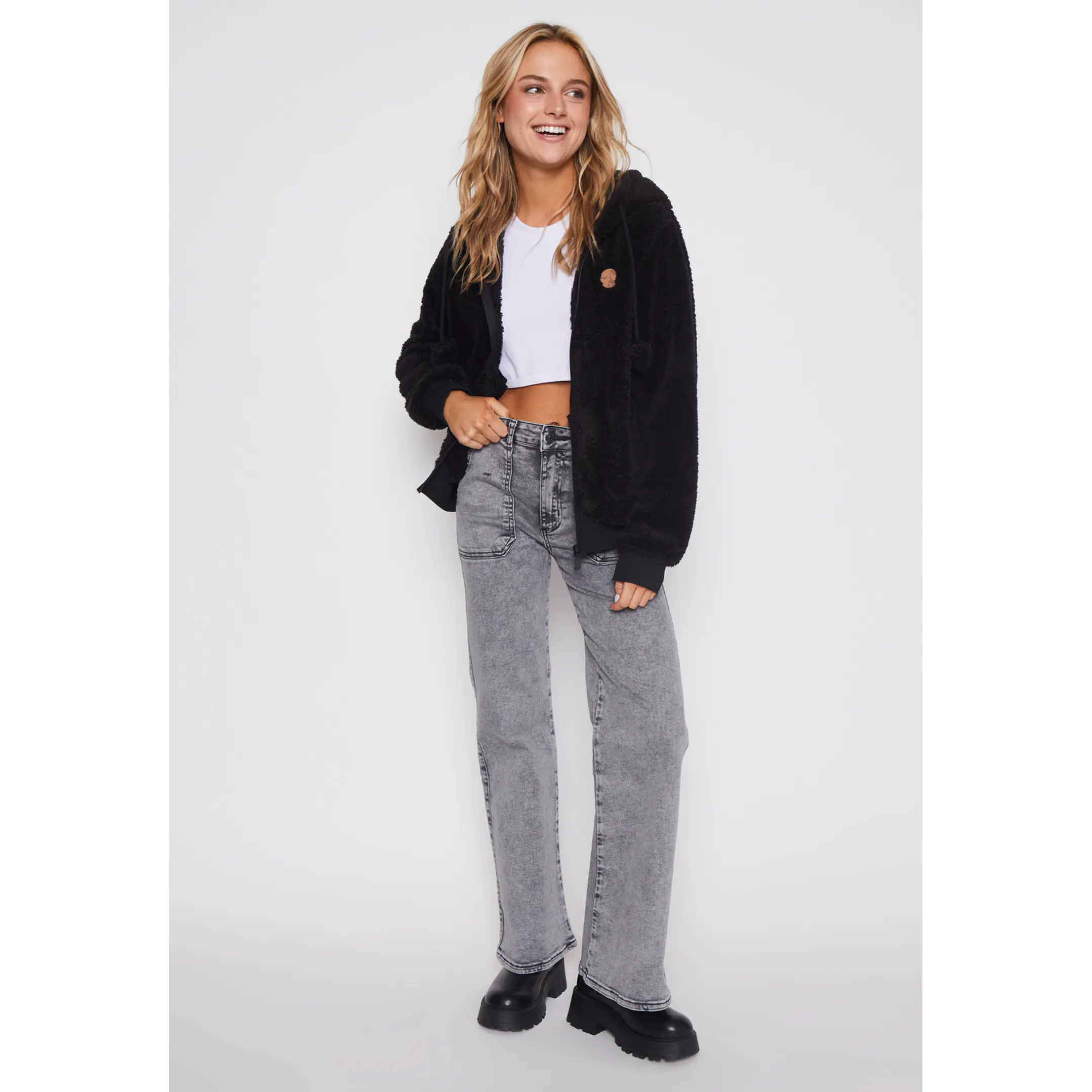 Polar Peludo Pompones Mujer Negro Familyshop 4