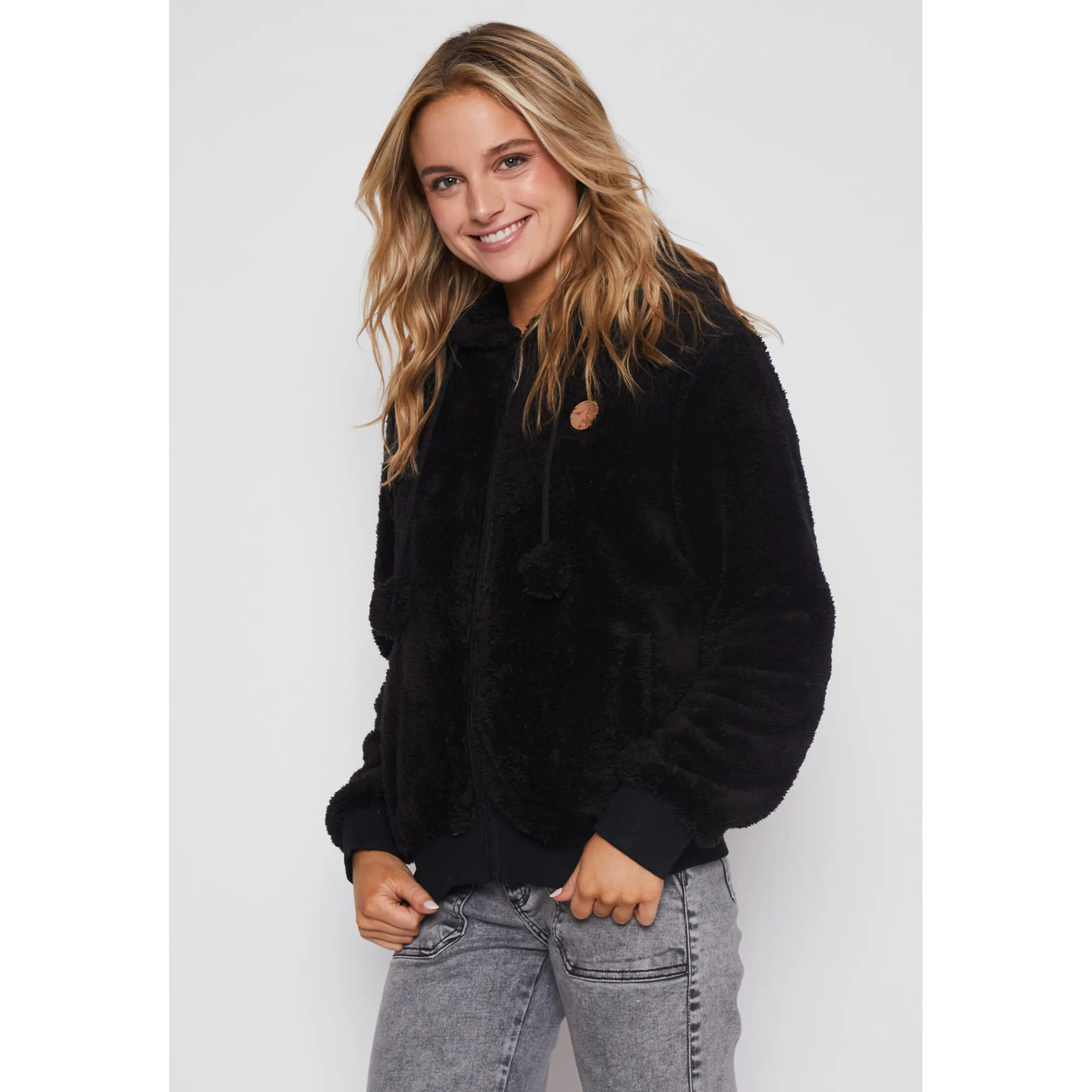 Polar Peludo Pompones Mujer Negro Familyshop 1