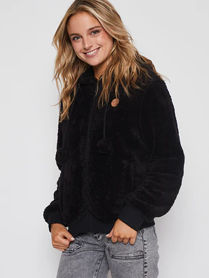 Polar Peludo Pompones Mujer Negro Familyshop