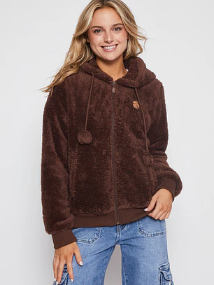 Polar Peludo Pompones Mujer Café Familyshop