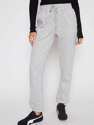 Pantalón Buzo Basic Puño Mujer Gris Familyshop