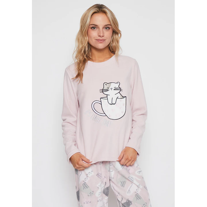 Pijama Polar Cat Mujer Rosado Familyshop 3