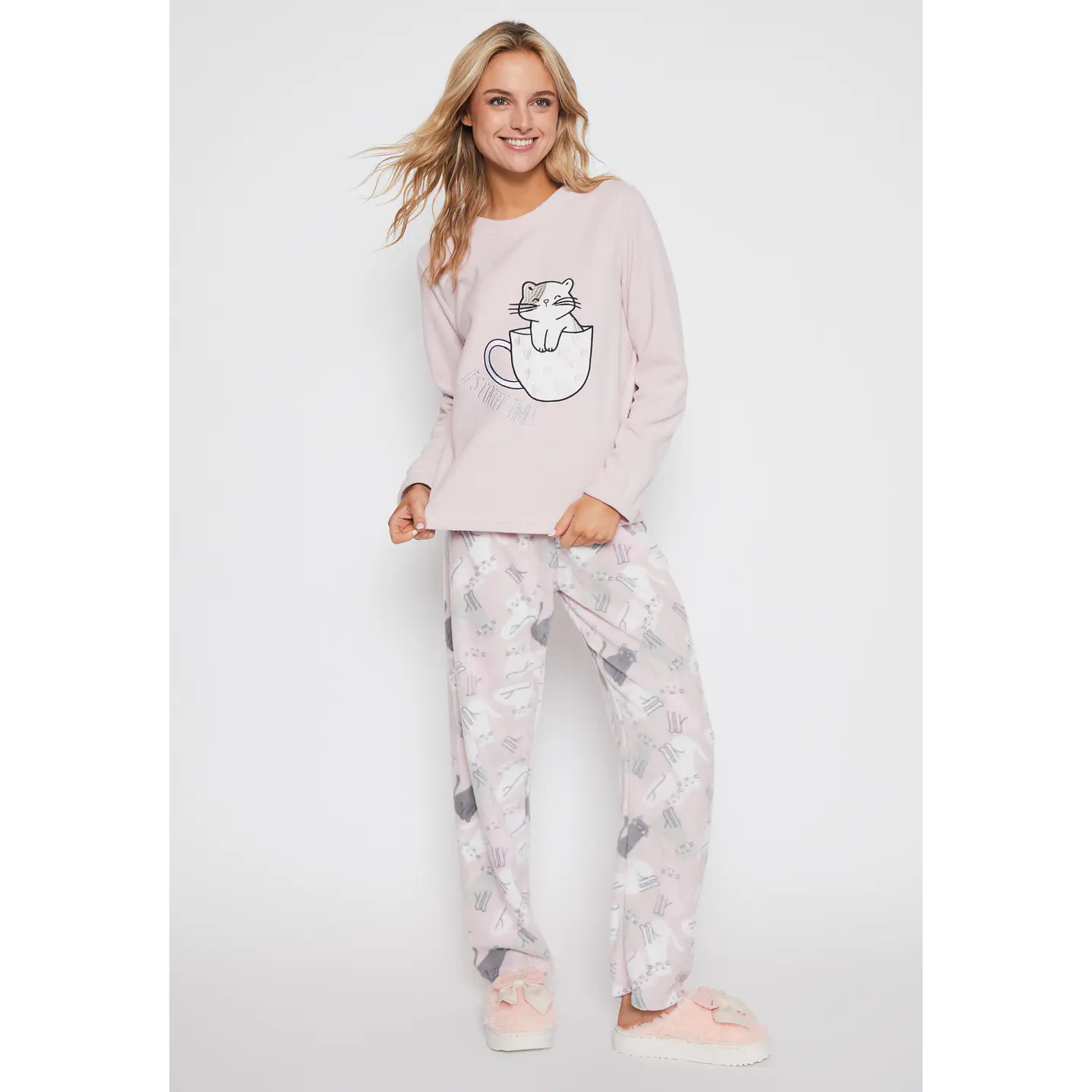 Pijama Polar Cat Mujer Rosado Familyshop 1