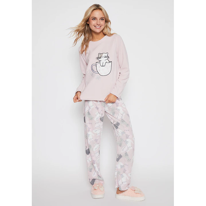 Pijama Polar Cat Mujer Rosado Familyshop 1