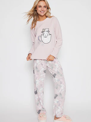 Pijama Polar Cat Mujer Rosado Familyshop