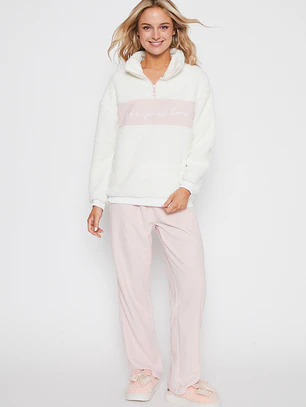 Pijama Peludo Cierre Mujer Rosado Familyshop