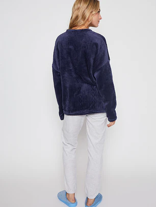 Pijama Polar Texturado Mujer Azul Familyshop