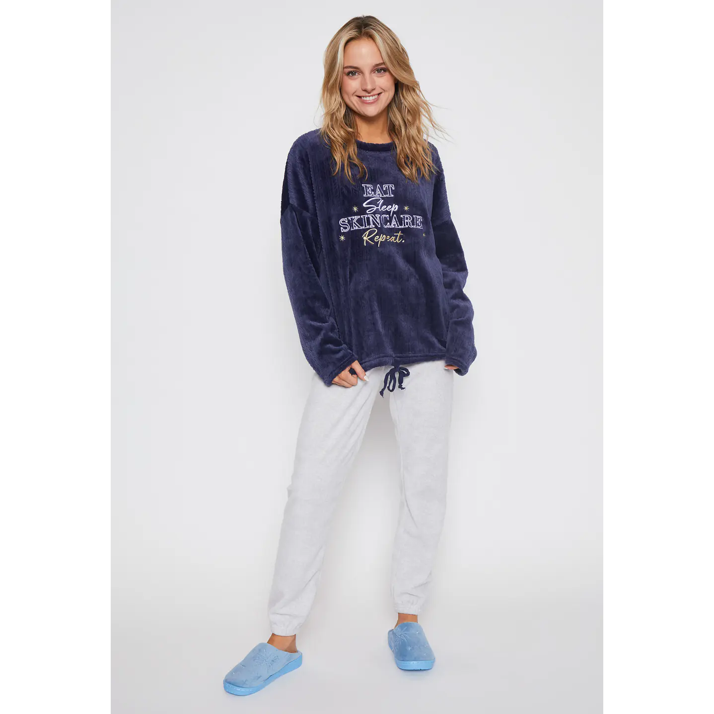 Pijama Polar Texturado Mujer Azul Familyshop 1