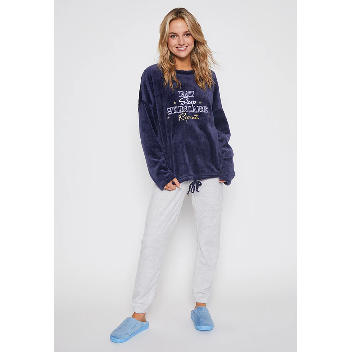 Pijama Polar Texturado Mujer Azul Familyshop 1