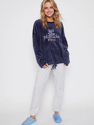 Pijama Polar Texturado Mujer Azul Familyshop