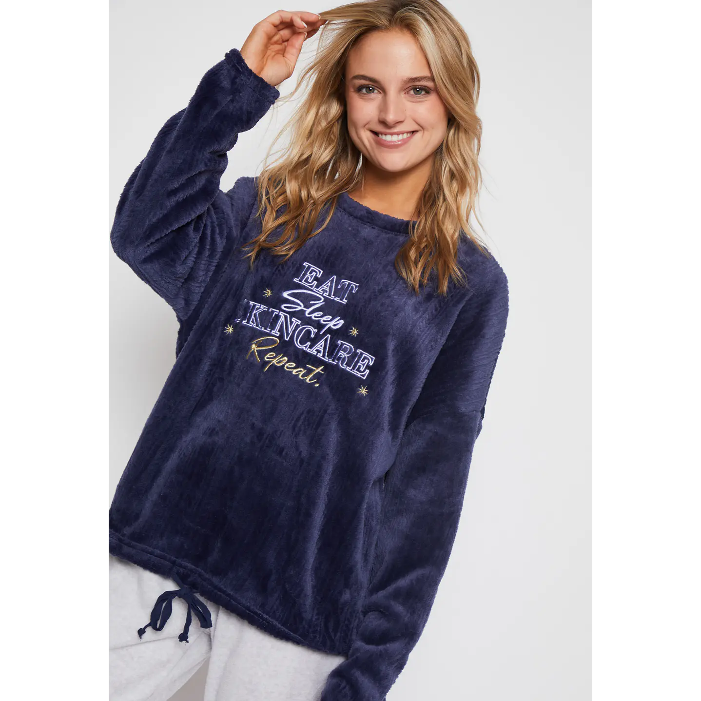 Pijama Polar Texturado Mujer Azul Familyshop 3