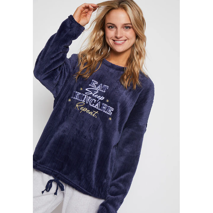 Pijama Polar Texturado Mujer Azul Familyshop 3