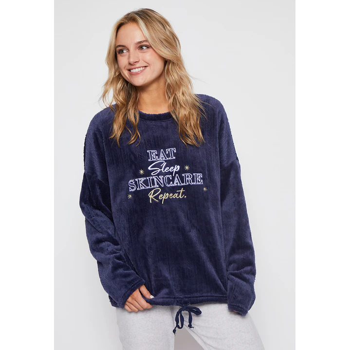 Pijama Polar Texturado Mujer Azul Familyshop 4