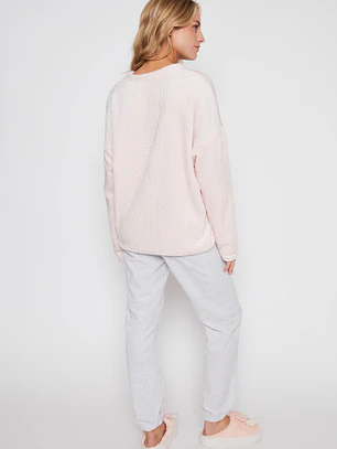 Pijama Polar Bordado Mujer Rosado Familyshop