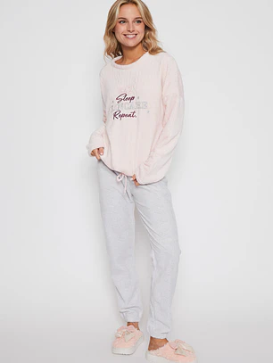 Pijama Polar Bordado Mujer Rosado Familyshop