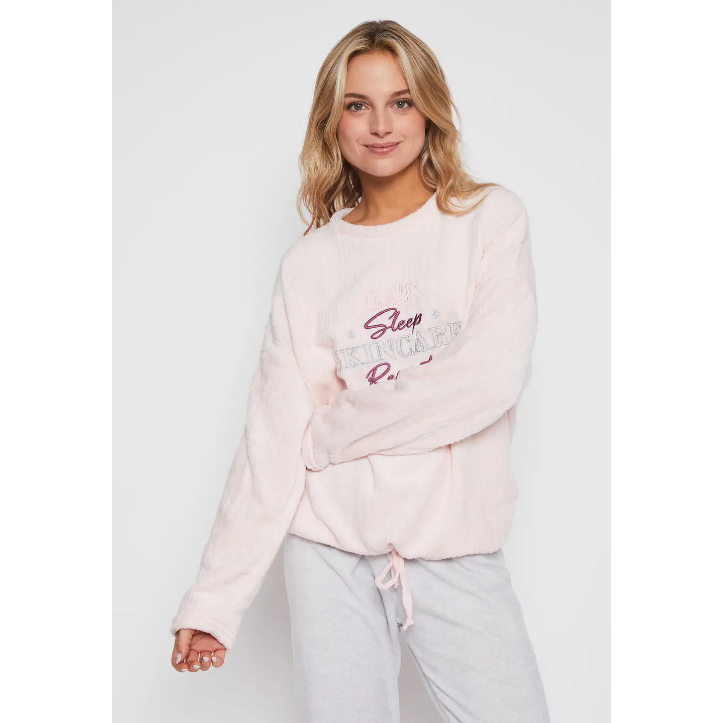 Pijama Polar Bordado Mujer Rosado Familyshop 4