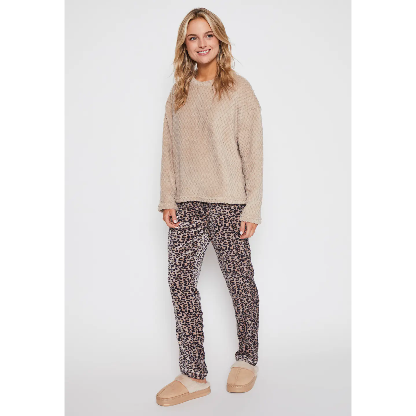 Pijama Waffle Mujer Beige Familyshop 1