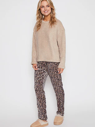 Pijama Waffle Mujer Beige Familyshop