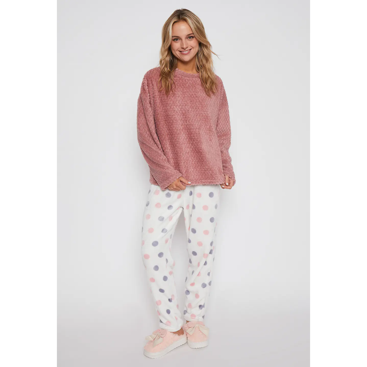 Pijama Waffle Mujer Rosado Familyshop 1
