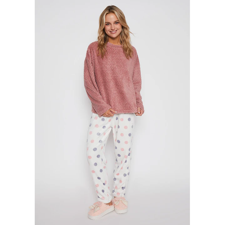 Pijama Waffle Mujer Rosado Familyshop 1