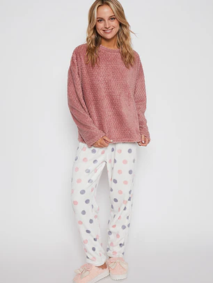 Pijama Waffle Mujer Rosado Familyshop