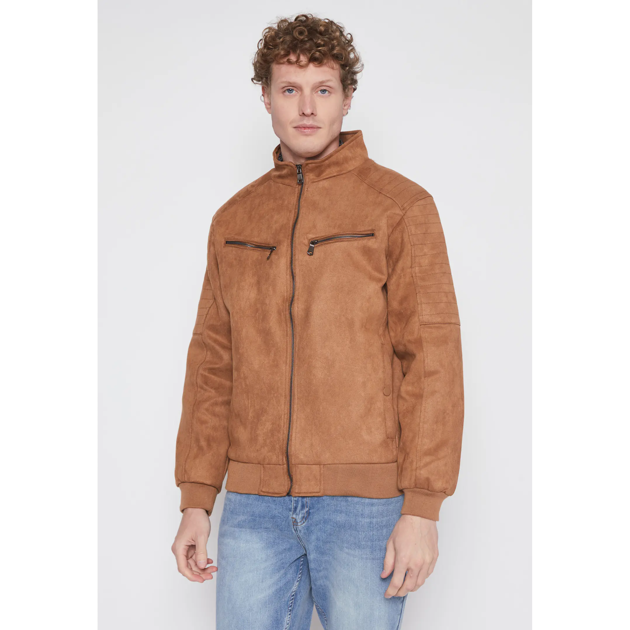 Chaqueta Suede Motoquera Hombre Beige Familyshop 1