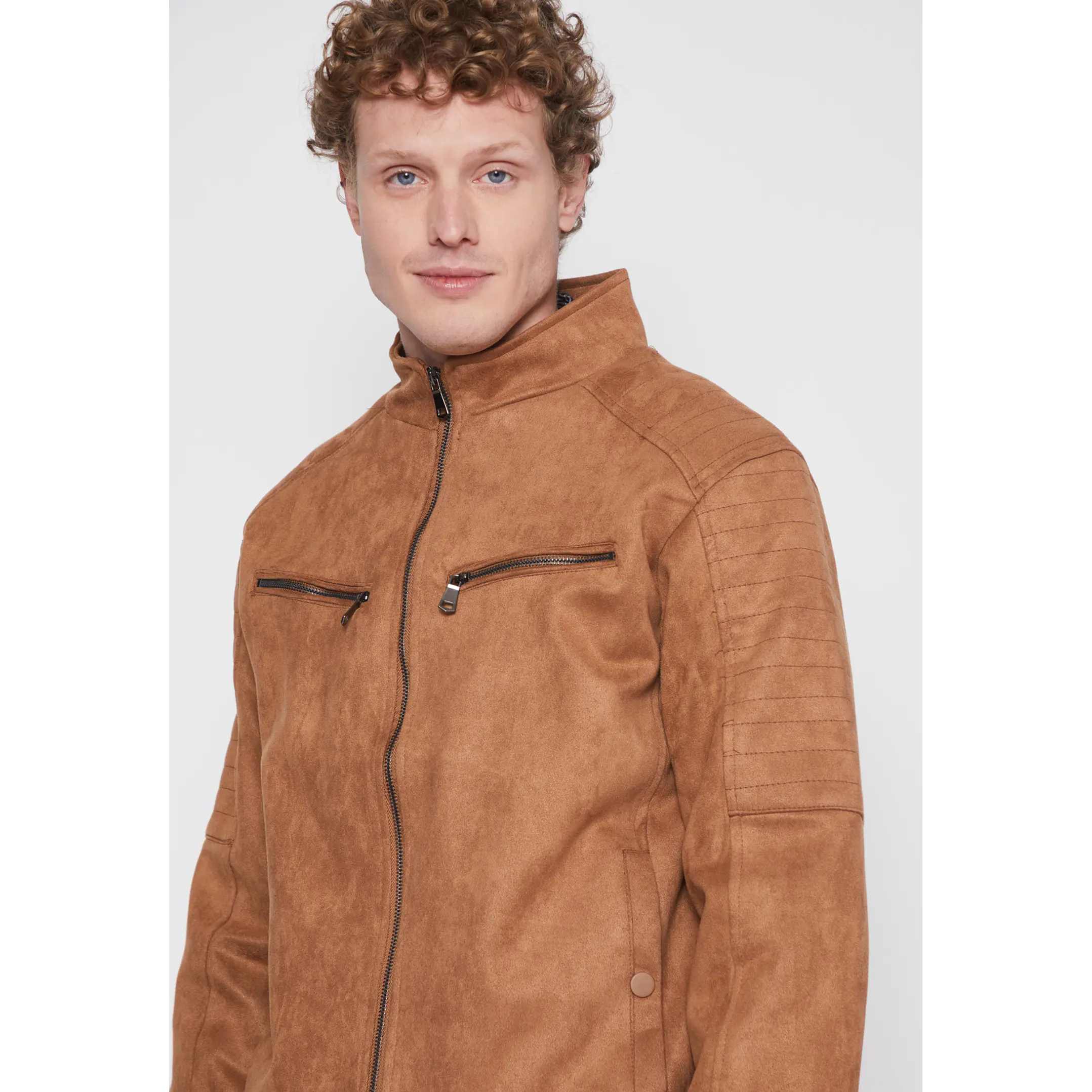 Chaqueta Suede Motoquera Hombre Beige Familyshop 4