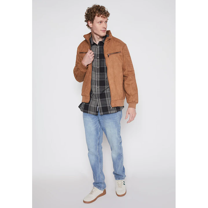 Chaqueta Suede Motoquera Hombre Beige Familyshop 2