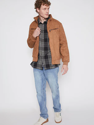 Chaqueta Suede Motoquera Hombre Beige Familyshop