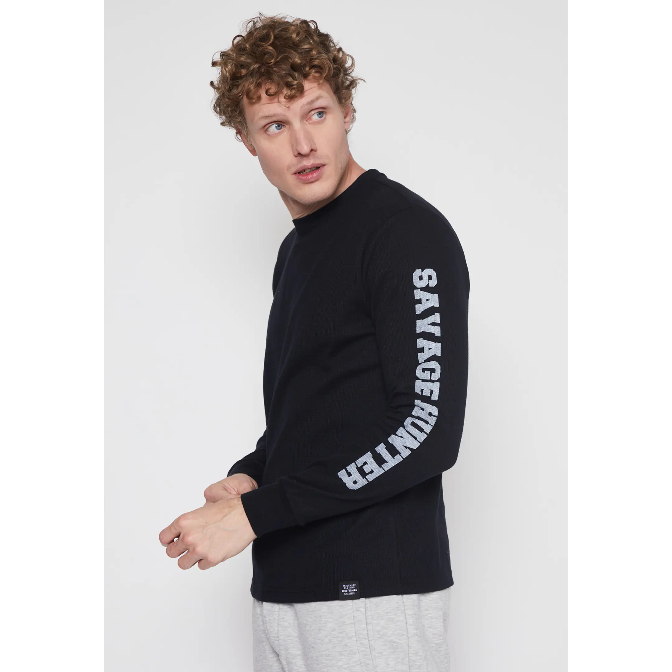 Polera Waffle Brazos Hombre Negro Familyshop 1