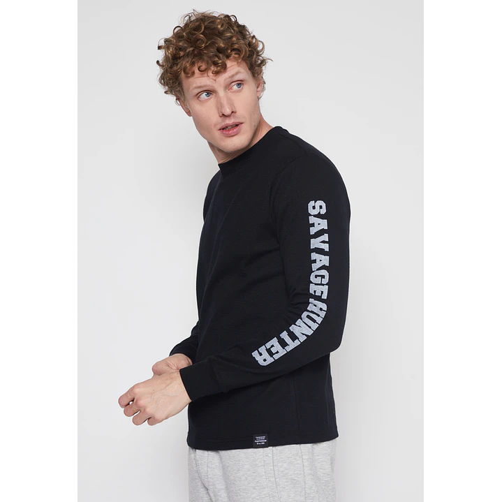 Polera Waffle Brazos Hombre Negro Familyshop 1