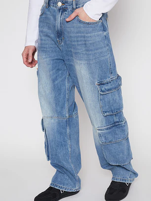 Jeans Cargo Corte Hombre Azul Familyshop
