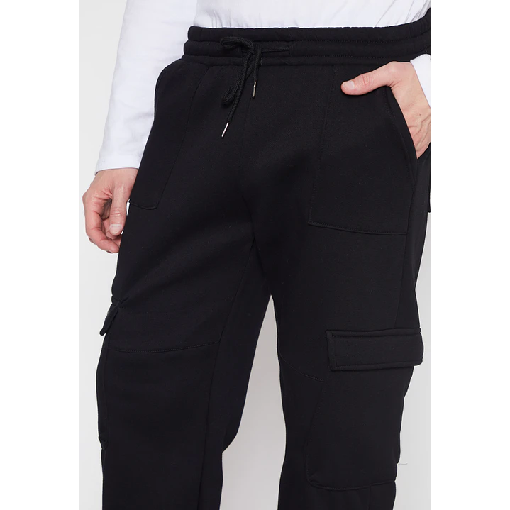 Pantalón Buzo Cargo Cortes Hombre Negro Familyshop 4