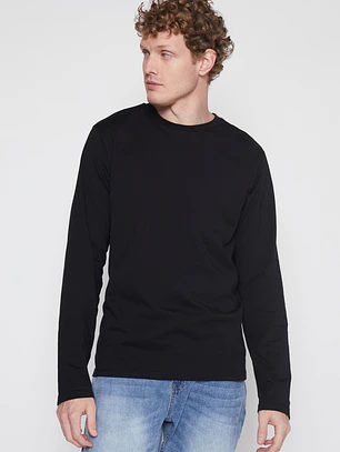 Polera Manga Larga Basic Hombre Negro Familyshop