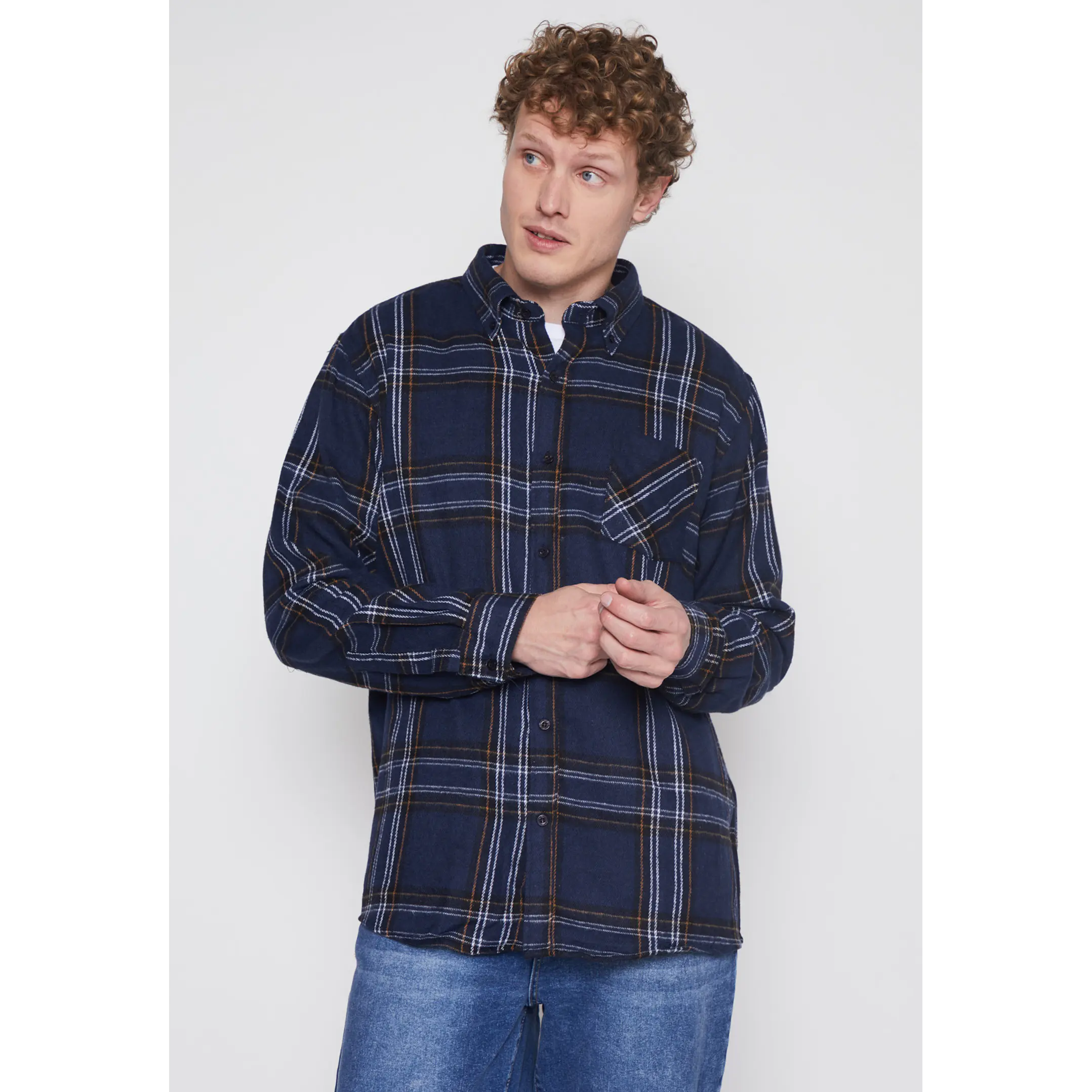 Camisa Franela Manga Larga Hombre Azul Familyshop 1