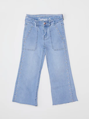 Jeans Wide Leg Tachas Niña Azul Familyshop