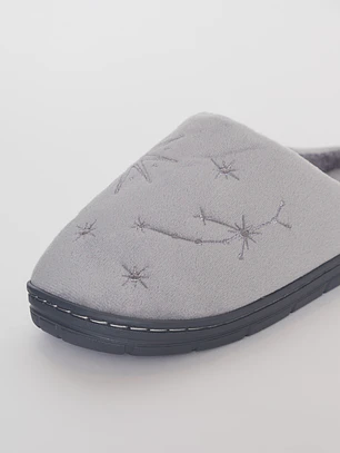 Pantufla Bordado Mujer Gris Familyshop