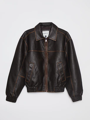 Chaqueta Ecocuero Mujer Café Familyshop