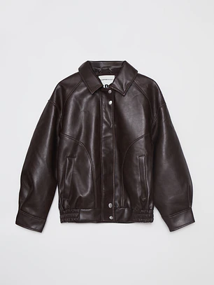 Chaqueta Efecto Piel Mujer Café Familyshop