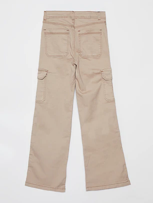 Pantalón Wide Leg Cargo Mujer Beige Familyshop