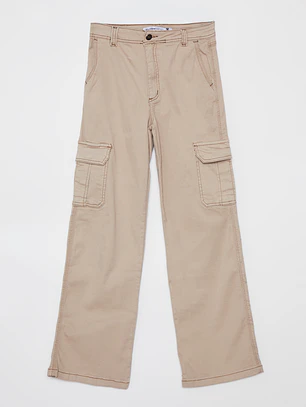 Pantalón Wide Leg Cargo Mujer Beige Familyshop