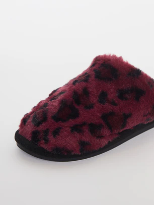 Pantufla Animal Print Mujer Burdeo Familyshop