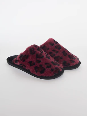 Pantufla Animal Print Mujer Burdeo Familyshop