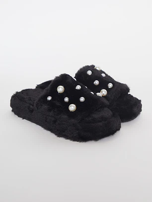 Pantufla Perlas Mujer Negro Familyshop