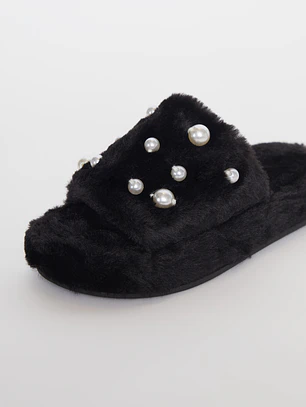 Pantufla Perlas Mujer Negro Familyshop