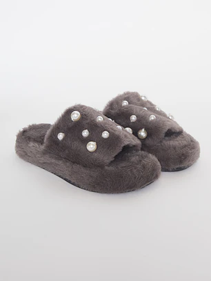 Pantufla Perlas Mujer Gris Familyshop