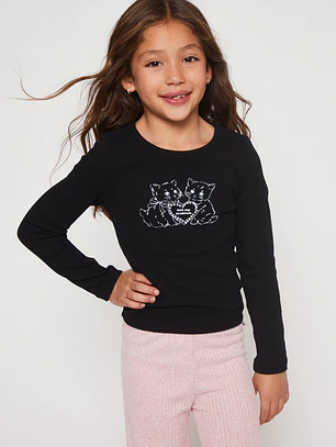 Polera Brillo Niña Negro Familyshop