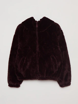 Chaqueta Piel Gorro Mujer Burdeo Familyshop
